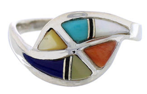 Southwest Multicolor Inlay Silver Ring Size 7-1/4 EX44191