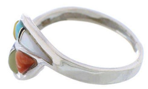 Southwest Multicolor Inlay Silver Ring Size 7-1/4 EX44191