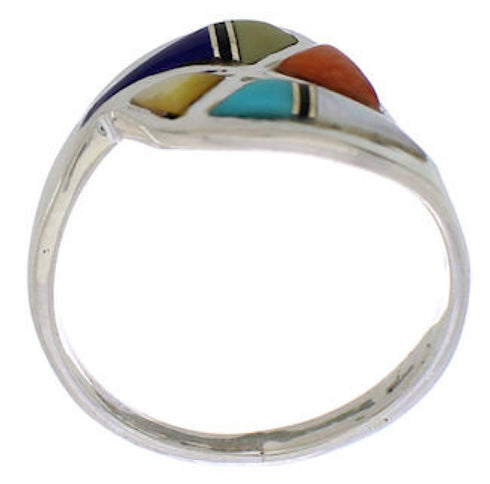 Southwest Multicolor Inlay Silver Ring Size 7-1/4 EX44191
