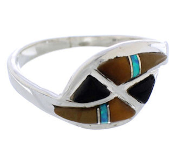 Sterling Silver Multicolor Inlay Southwest Ring Size 7-1/2 WX41238