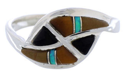Sterling Silver Multicolor Inlay Southwest Ring Size 7-1/2 WX41238