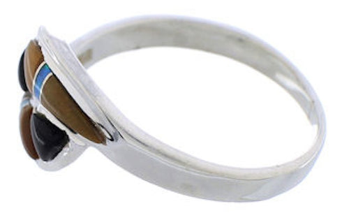 Sterling Silver Multicolor Inlay Southwest Ring Size 7-1/2 WX41238