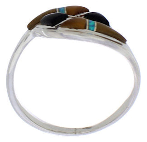 Southwest Sterling Silver Multicolor Inlay Ring Size 6-1/2 WX41244