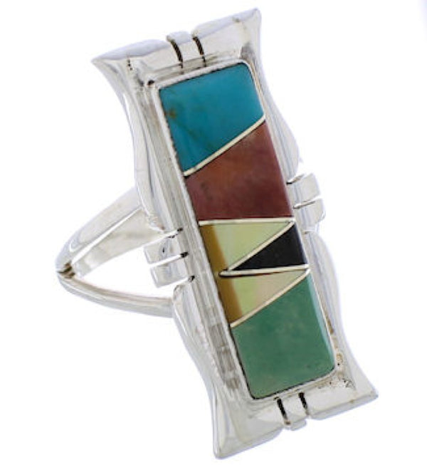 Sterling Silver Southwestern Multicolor Inlay Ring Size 4-3/4 WX41275