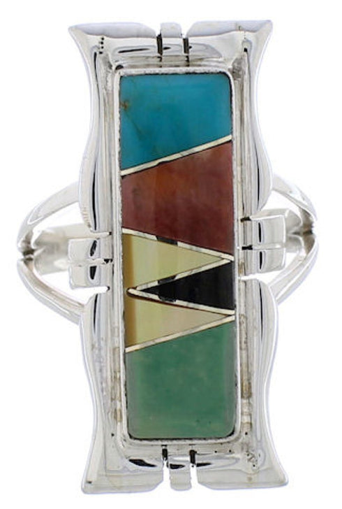 Sterling Silver Southwestern Multicolor Inlay Ring Size 4-3/4 WX41275