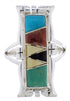 Southwestern Sterling Silver Multicolor Inlay Ring Size 5-3/4 WX41277