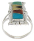 Southwestern Sterling Silver Multicolor Inlay Ring Size 5-3/4 WX41277