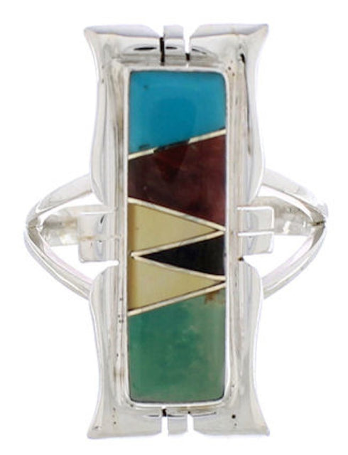 Multicolor Inlay Southwestern Silver Ring Size 6 WX41279