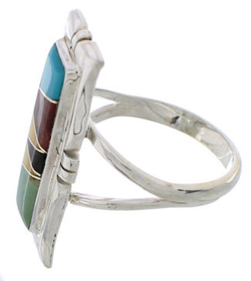 Southwestern Silver Multicolor Inlay Ring Size 7-1/4 WX41278