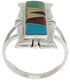 Southwestern Silver Multicolor Inlay Ring Size 7-1/4 WX41278