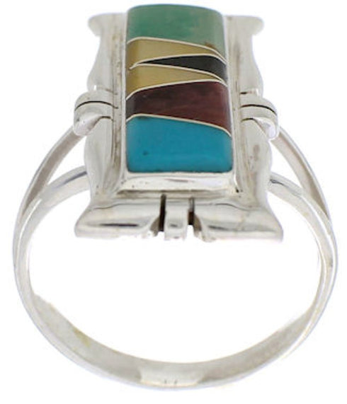 Multicolor Inlay Southwestern Silver Ring Size 6 WX41279