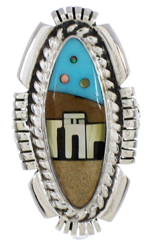 Multicolor Silver Native American Design Ring Size 4-3/4 WX41436