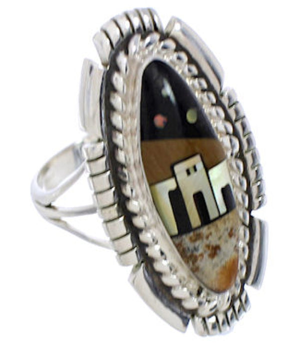 Multicolor Native American Design Silver Ring Size 6-3/4 WX41494