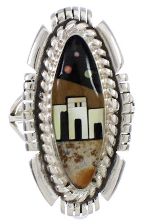 Multicolor Native American Design Silver Ring Size 6-3/4 WX41494