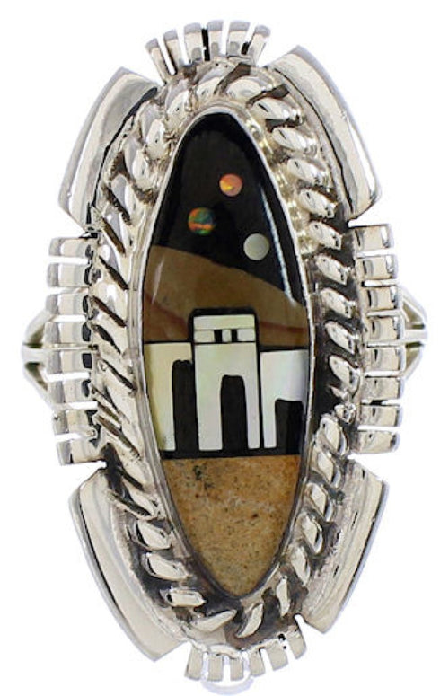 Multicolor Silver Native American Design Ring Size 8-1/4 WX41501