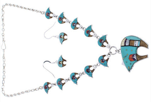 Multicolor Bear Native American Mesa Design Link Necklace Set PX37976