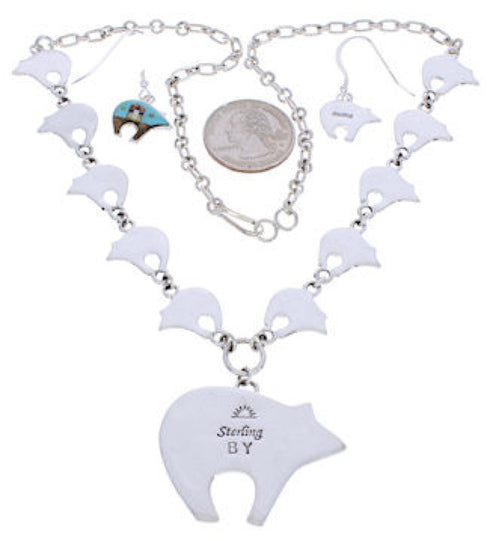 Multicolor Bear Native American Mesa Design Link Necklace Set PX37976