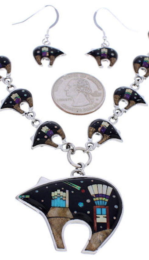 Native American Mesa Design Multicolor Bear Link Necklace Set PX37997