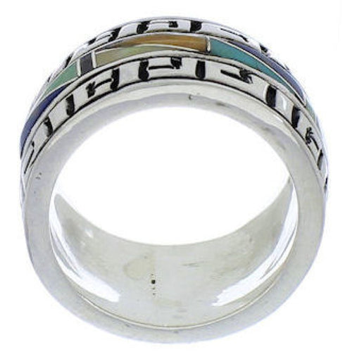 Silver Southwestern Multicolor Inlay Ring Size 4-3/4 WX36272