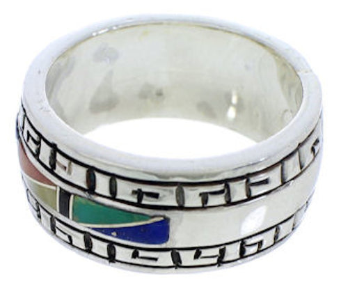 Silver Southwest Inlay Multicolor Ring Size 7-1/4 WX36392