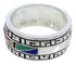 Southwestern Silver Multicolor Inlay Ring Size 7-3/4 WX36386