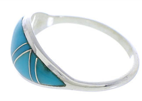 Turquoise Inlay Jewelry Silver Southwest Ring Size 8-1/2 ZX36331