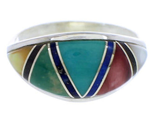 Southwest Jewelry Multicolor Inlay Silver Ring Size 5-3/4 ZX36355