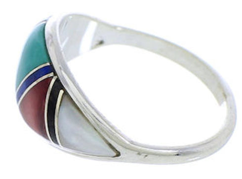 Southwest Multicolor Inlay Authentic Sterling Silver Ring Size 7-1/4 WX81376