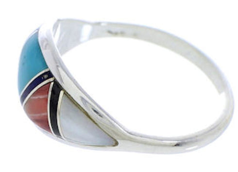 Southwest Jewelry Multicolor Inlay Silver Ring Size 6-3/4 ZX36371