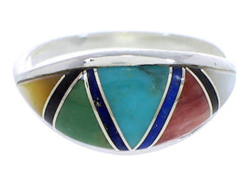 Southwest Sterling Silver Multicolor Inlay Ring Size 7-1/2 ZX36381