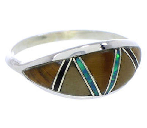Tiger Eye Sterling Silver Multicolor Jewelry Ring Size 8-1/4 ZX36077