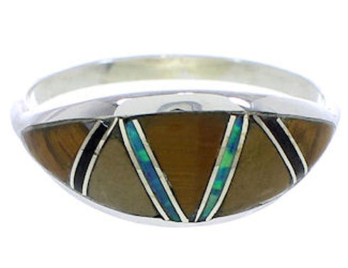 Tiger Eye Sterling Silver Multicolor Jewelry Ring Size 8-1/4 ZX36077