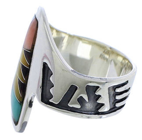 Southwestern Multicolor Silver Ring Size 6-1/2 EX40909