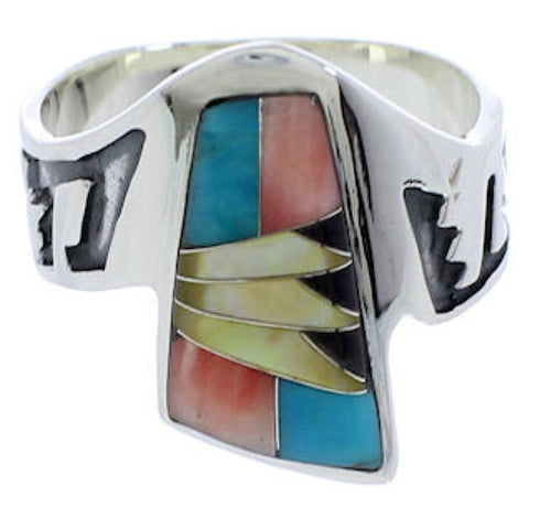 Southwest Sterling Silver Multicolor Ring Size 9-1/2 EX40911