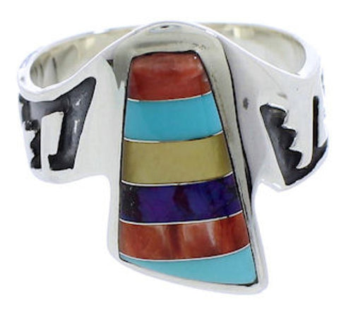 Southwest Multicolor Sterling Silver Ring Size 7-1/2 EX40943