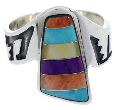 Multicolor Inlay Southwest Silver Ring Size 6-1/2 EX40952