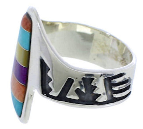 Multicolor Inlay Southwest Silver Ring Size 6-1/2 EX40952
