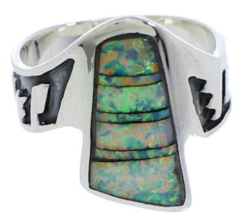Genuine Sterling Silver And Opal Inlay Ring Size 7-3/4 EX40971
