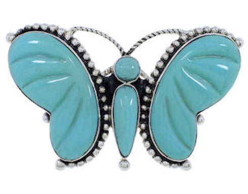 Butterfly Large Statement Turquoise Silver Ring Size 8-1/2 EX40980
