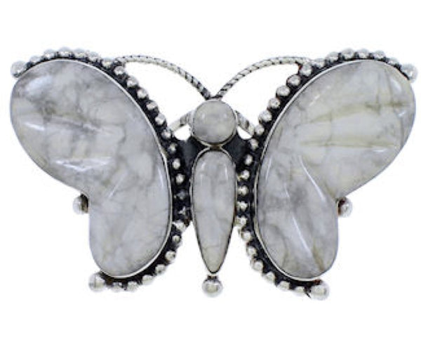 Large Statement Howlite Butterfly Silver Ring Size 6-3/4 EX40999