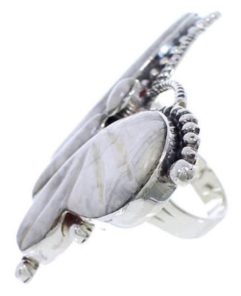 Large Statement Howlite Butterfly Silver Ring Size 6-3/4 EX40999