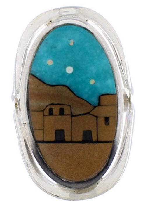 Multicolor Native American Pueblo Design Ring Size 7-1/4 EX42310