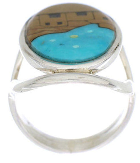 Native American Pueblo Design Multicolor Ring Size 6-3/4 EX42322