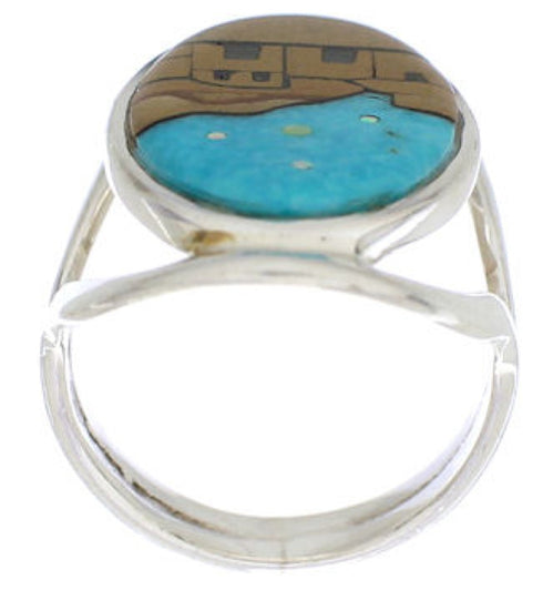 Native American Village Design Multicolor Ring Size 7-1/2 EX42329