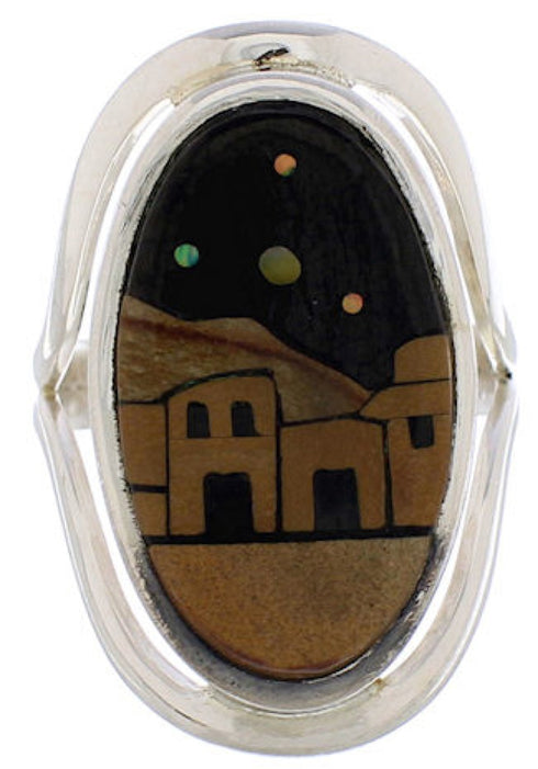 Native American Village Design Multicolor Ring Size 8-3/4 EX42343