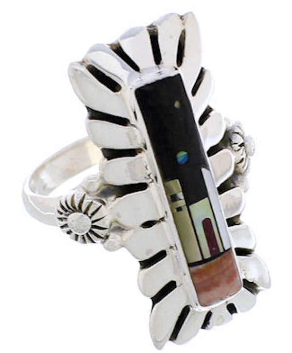 Multicolor Silver Native American Design Ring Size 6-1/4 EX42377