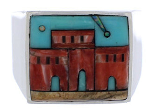 Native American Pueblo Design Multicolor Ring Size 9-3/4 EX42390