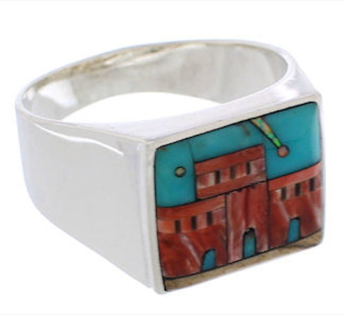 Multicolor Native American Pueblo Design Ring Size 12-3/4 EX42392