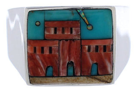 Multicolor Native American Pueblo Design Ring Size 12-3/4 EX42392