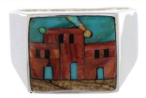 Native American Village Design Multicolor Ring Size 12-3/4 EX42394
